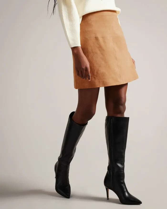 Women CHIYO 8211 Suede ALine Mini Skirt Camel Ted Baker Skirts