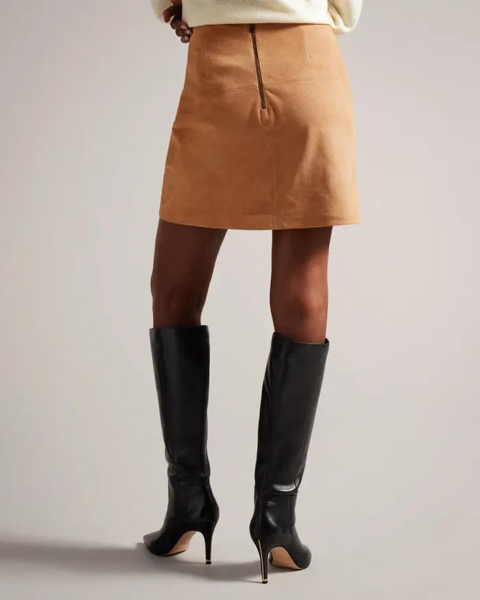 Women CHIYO 8211 Suede ALine Mini Skirt Camel Ted Baker Skirts