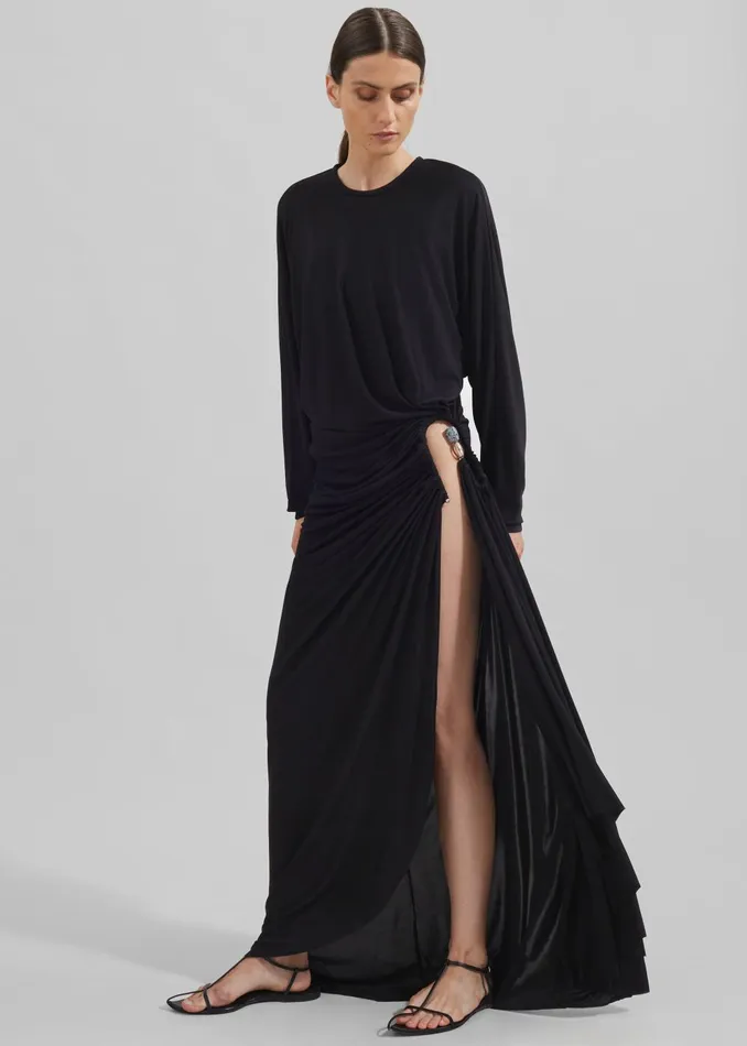 Women Christopher Esber Helix Crystal Stone Long Sleeve Dress 8211 Black The Frankie Shop Dresses
