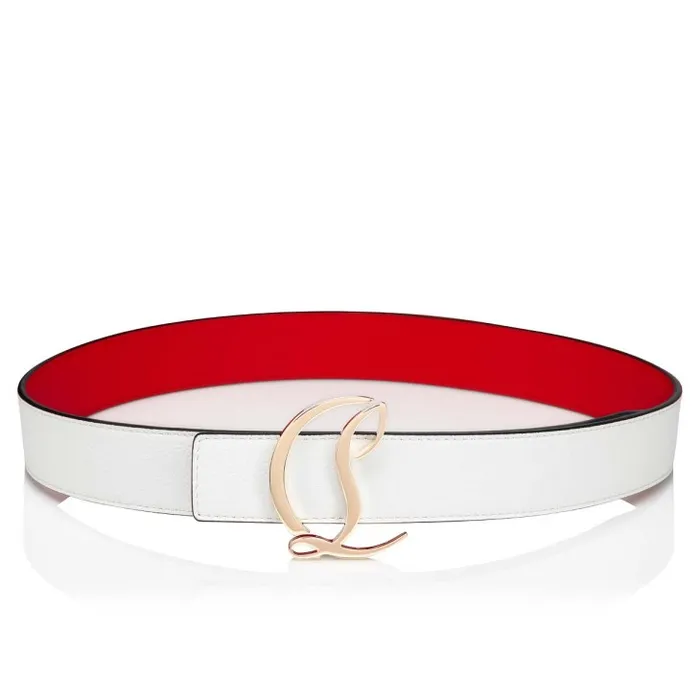 Women CL Logo Belt Belt 8211 Grained Calf Leather 8211 Bianco Christian Louboutin Belts