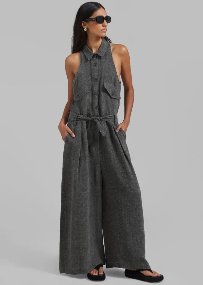 Women Clayton Halter Jumpsuit 8211 Black Melange The Frankie Shop Jumpsuits