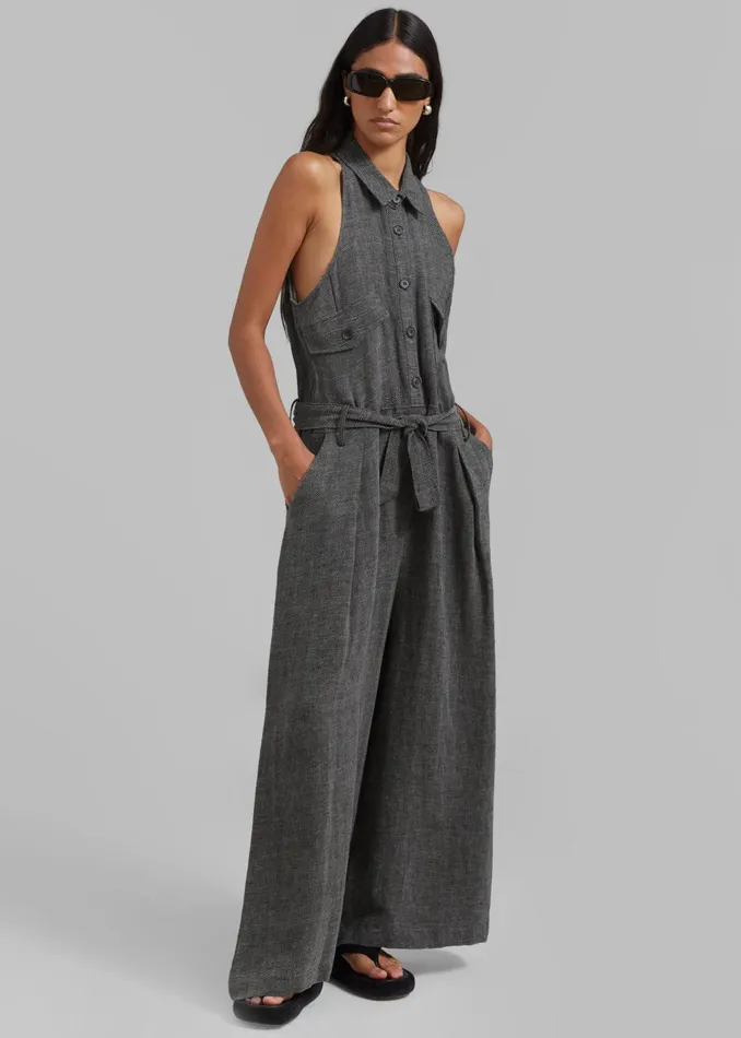 Women Clayton Halter Jumpsuit 8211 Black Melange The Frankie Shop Jumpsuits