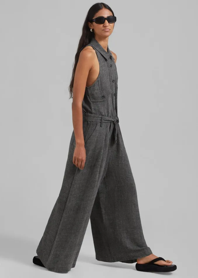 Women Clayton Halter Jumpsuit 8211 Black Melange The Frankie Shop Jumpsuits