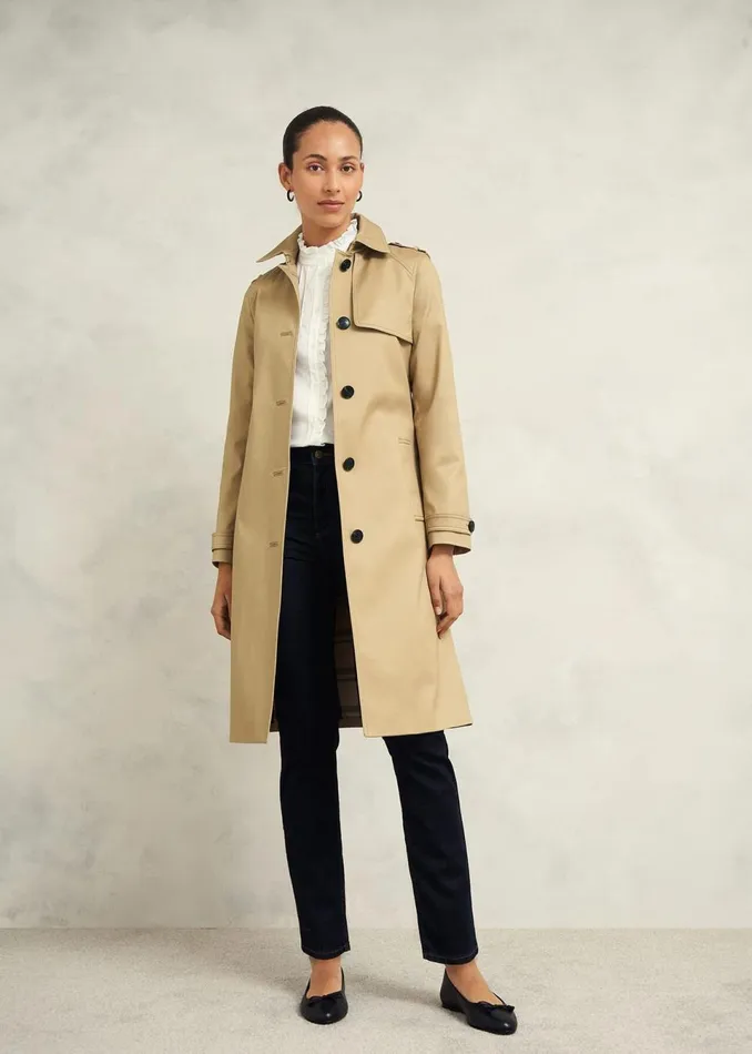 Women Coats and Jackets Hobbs Hallie Shower Resistant Trench Coat Fawn Beige