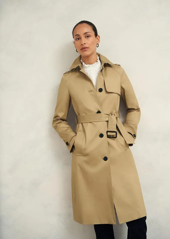 Women Coats and Jackets Hobbs Hallie Shower Resistant Trench Coat Fawn Beige