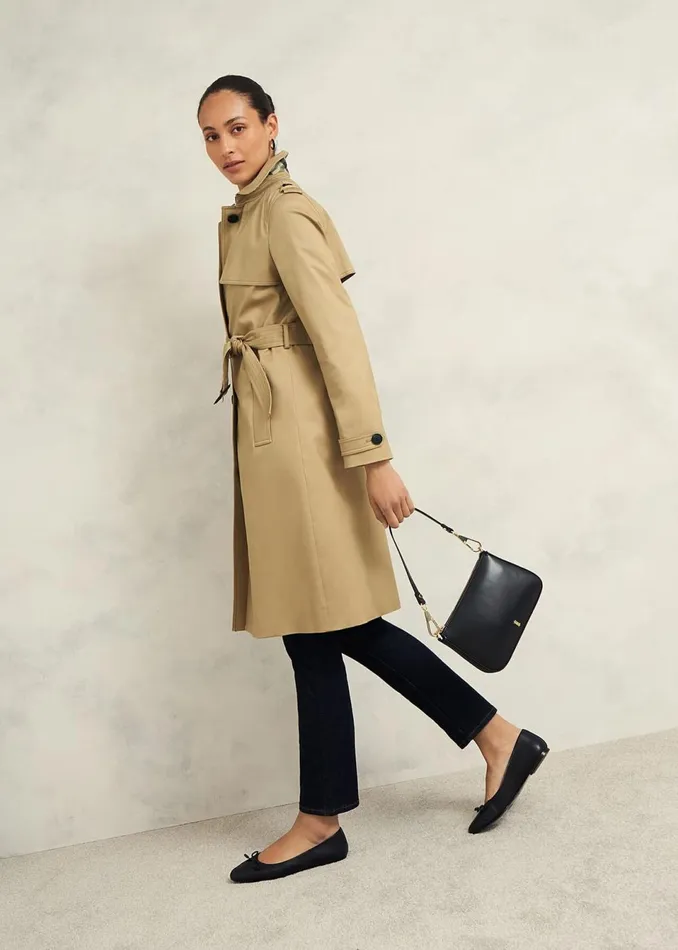 Women Coats and Jackets Hobbs Hallie Shower Resistant Trench Coat Fawn Beige