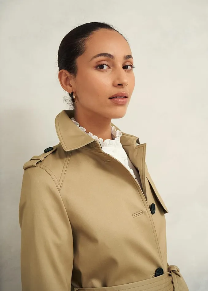 Women Coats and Jackets Hobbs Hallie Shower Resistant Trench Coat Fawn Beige