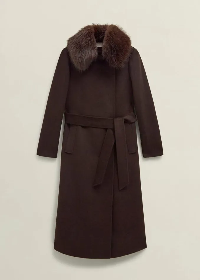 Women Coats and Jackets Hobbs Livia Wool Coat With Faux Fur Alder Brown