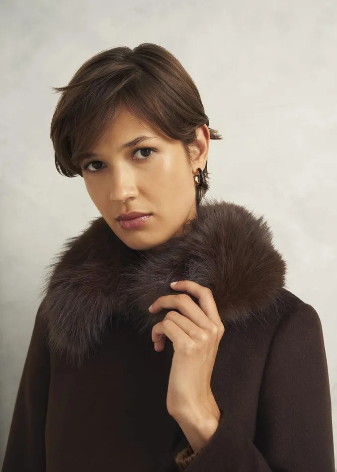 Women Coats and Jackets Hobbs Livia Wool Coat With Faux Fur Alder Brown
