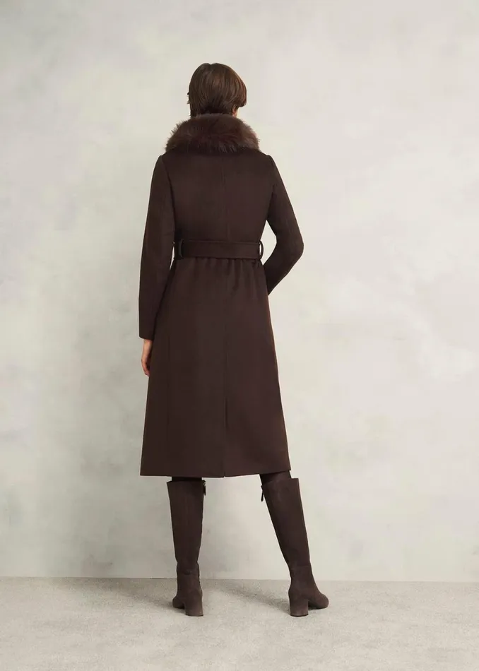 Women Coats and Jackets Hobbs Livia Wool Coat With Faux Fur Alder Brown