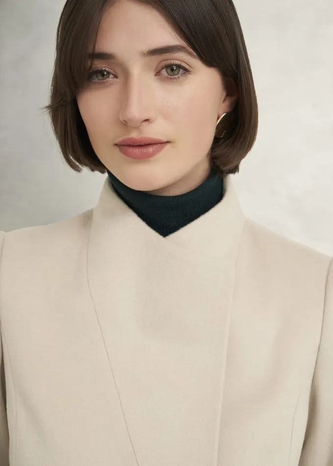 Women Coats and Jackets Hobbs Marissa Wool Coat Buff Grey