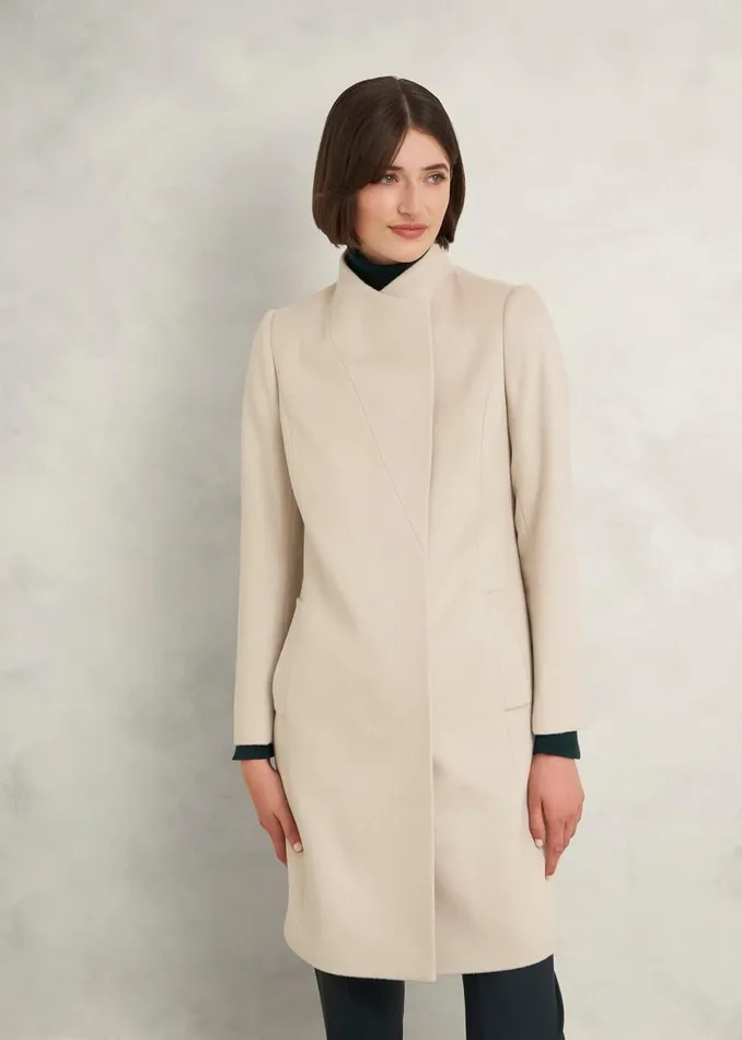 Women Coats and Jackets Hobbs Marissa Wool Coat Buff Grey