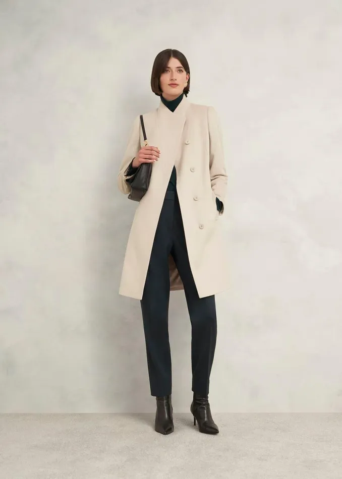 Women Coats and Jackets Hobbs Marissa Wool Coat Buff Grey