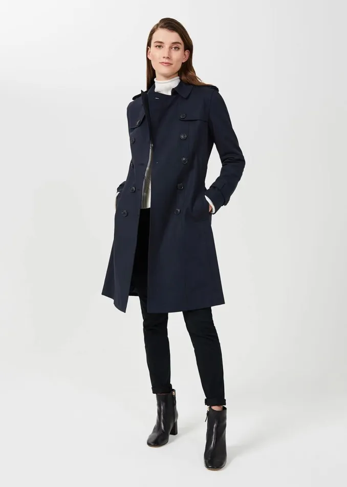 Women Coats and Jackets Hobbs Petite Saskia Shower Resistant Trench Coat Navy