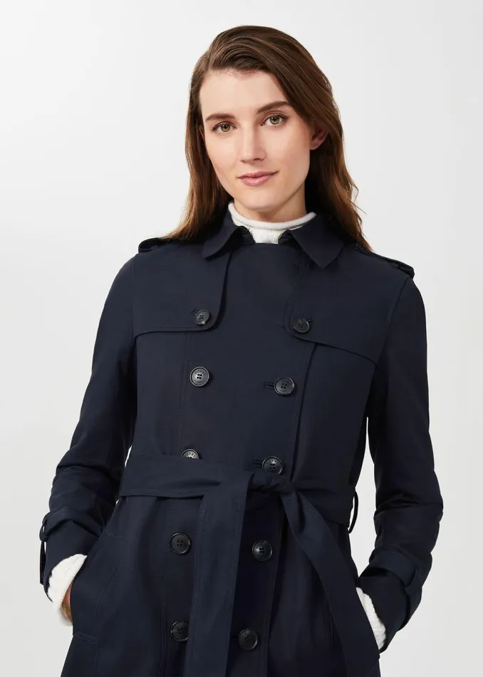 Women Coats and Jackets Hobbs Petite Saskia Shower Resistant Trench Coat Navy