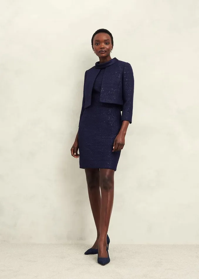 Women Coats and Jackets Hobbs Prisha Sequin Tweed Jacket Midnight Navy