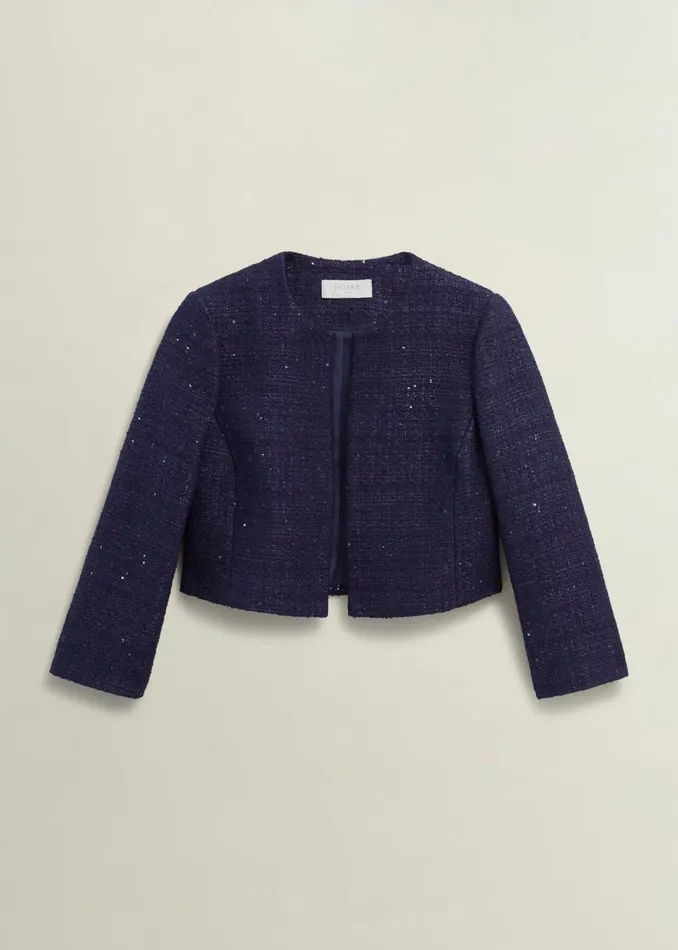 Women Coats and Jackets Hobbs Prisha Sequin Tweed Jacket Midnight Navy
