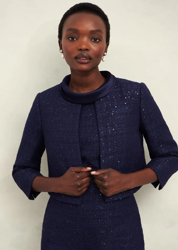 Women Coats and Jackets Hobbs Prisha Sequin Tweed Jacket Midnight Navy
