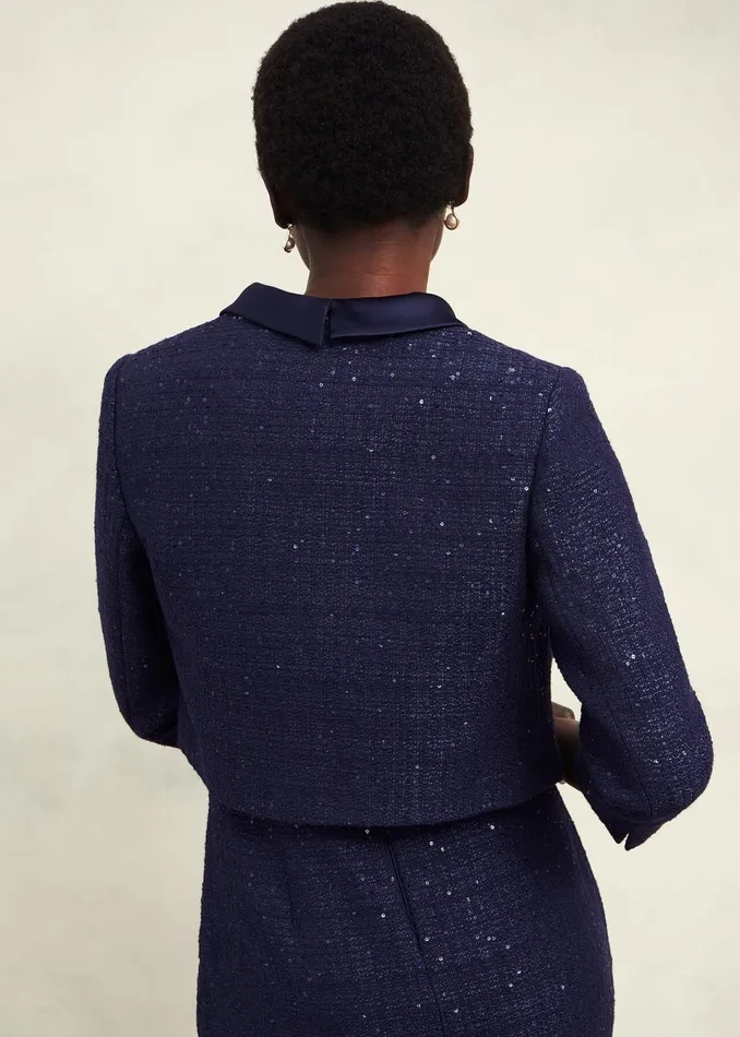 Women Coats and Jackets Hobbs Prisha Sequin Tweed Jacket Midnight Navy