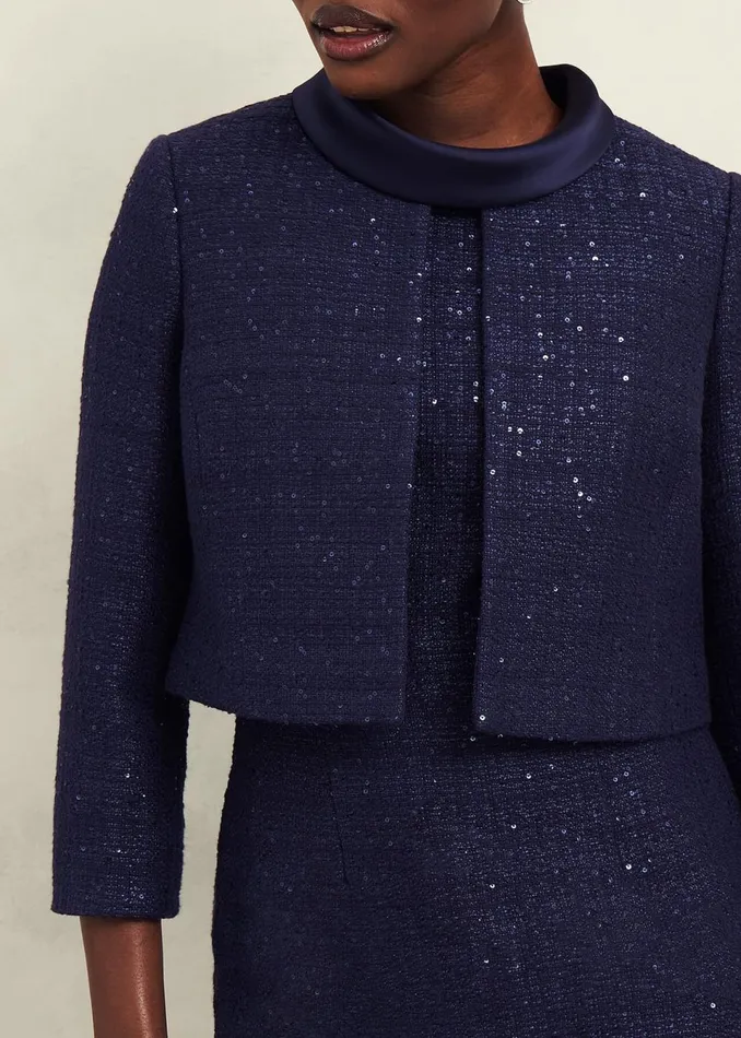 Women Coats and Jackets Hobbs Prisha Sequin Tweed Jacket Midnight Navy