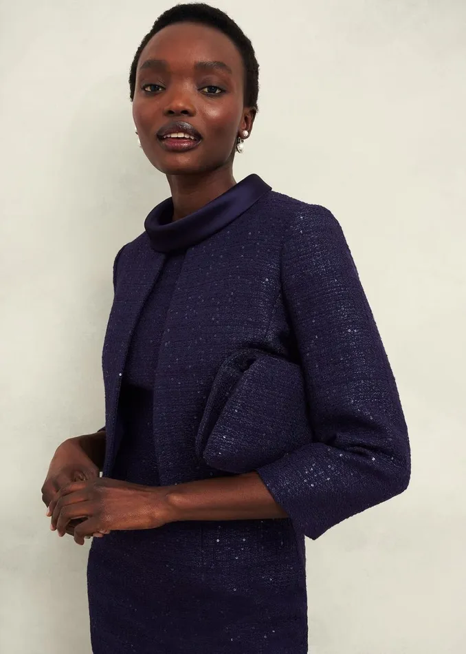 Women Coats and Jackets Hobbs Prisha Sequin Tweed Jacket Midnight Navy