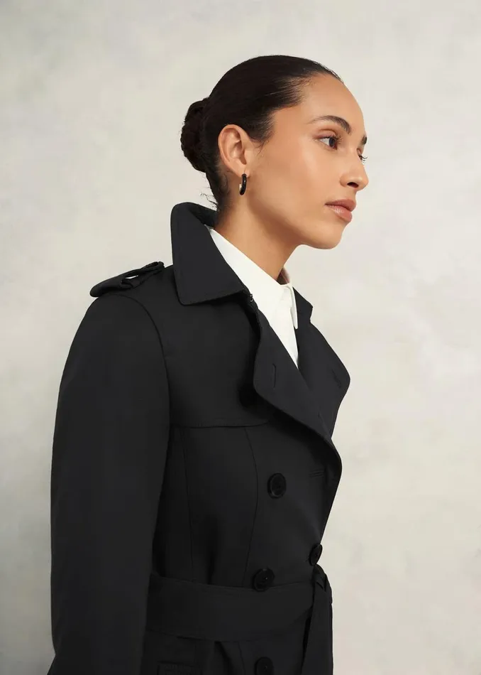 Women Coats and Jackets Hobbs Saskia Shower Resistant Trench Coat Black