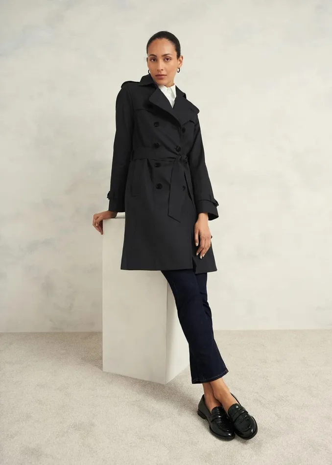 Women Coats and Jackets Hobbs Saskia Shower Resistant Trench Coat Black