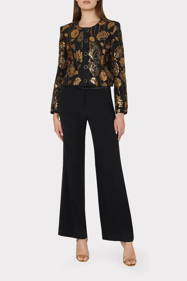 Women Coats and Jackets Milly Phoebe Floral Field Embroidered Jacket Goldblack