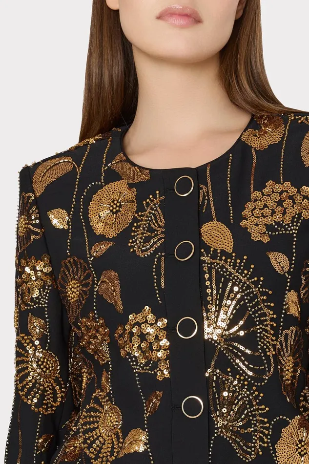 Women Coats and Jackets Milly Phoebe Floral Field Embroidered Jacket Goldblack