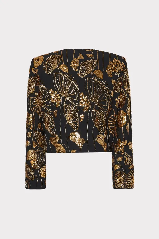 Women Coats and Jackets Milly Phoebe Floral Field Embroidered Jacket Goldblack
