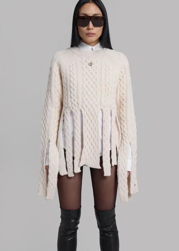 Women Coperni Shredded Knit Sweater 8211 Beige The Frankie Shop Knitwear