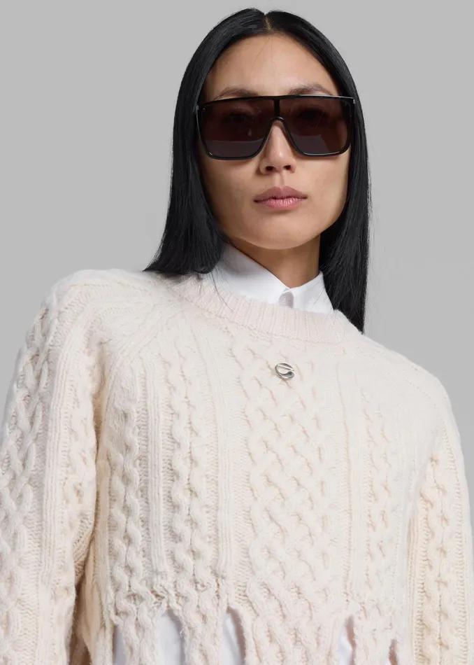 Women Coperni Shredded Knit Sweater 8211 Beige The Frankie Shop Knitwear