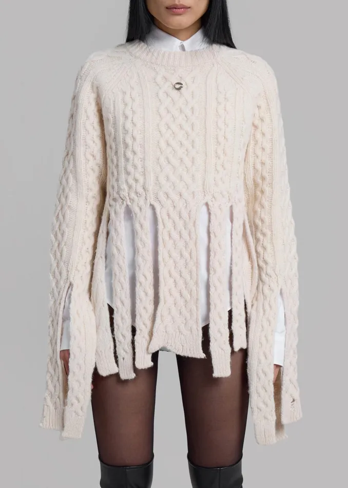 Women Coperni Shredded Knit Sweater 8211 Beige The Frankie Shop Knitwear