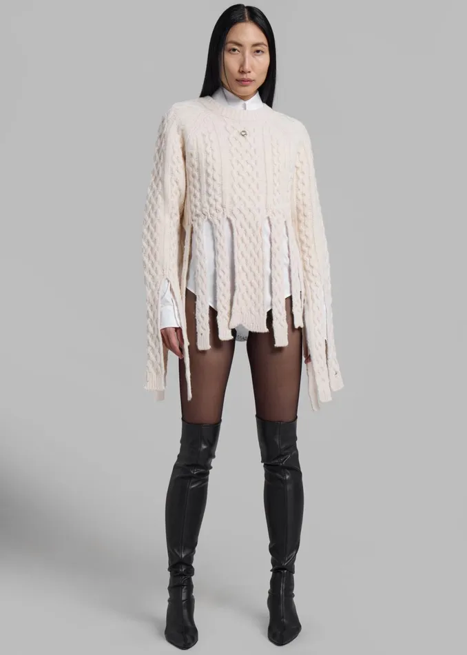 Women Coperni Shredded Knit Sweater 8211 Beige The Frankie Shop Knitwear