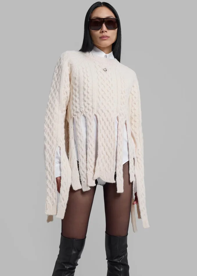 Women Coperni Shredded Knit Sweater 8211 Beige The Frankie Shop Knitwear