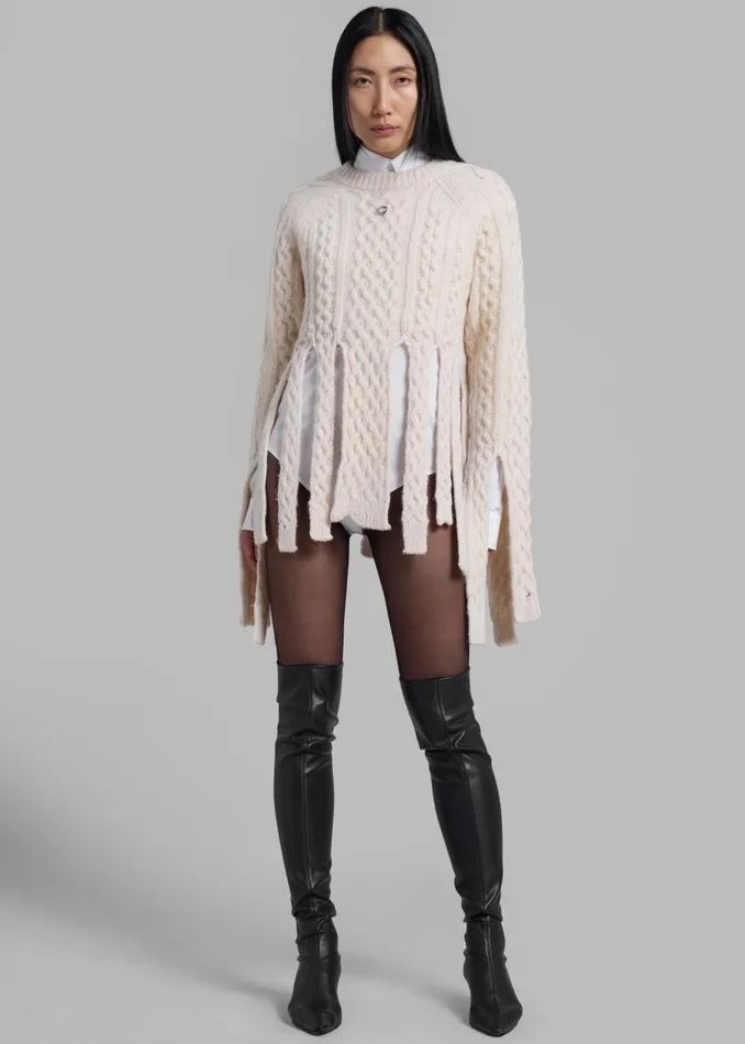 Women Coperni Shredded Knit Sweater 8211 Beige The Frankie Shop Knitwear