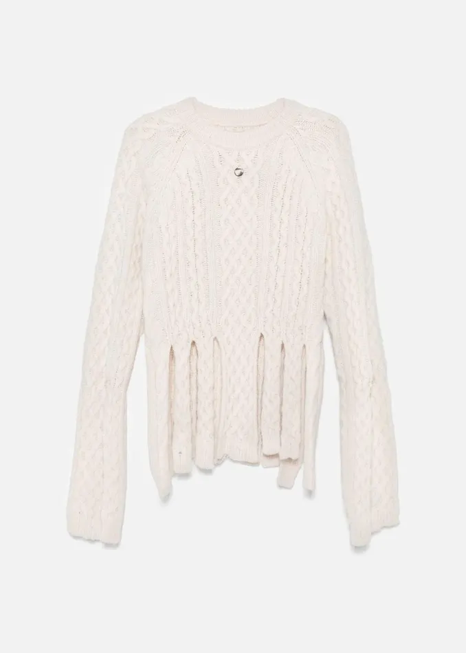 Women Coperni Shredded Knit Sweater 8211 Beige The Frankie Shop Knitwear