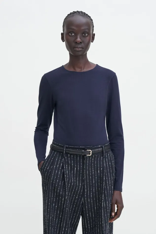 Women Cotton Stretch Long Sleeve Navy Filippa K Tops