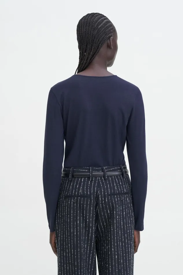 Women Cotton Stretch Long Sleeve Navy Filippa K Tops