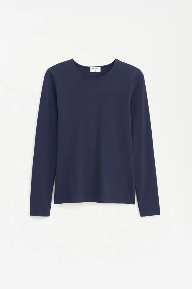 Women Cotton Stretch Long Sleeve Navy Filippa K Tops
