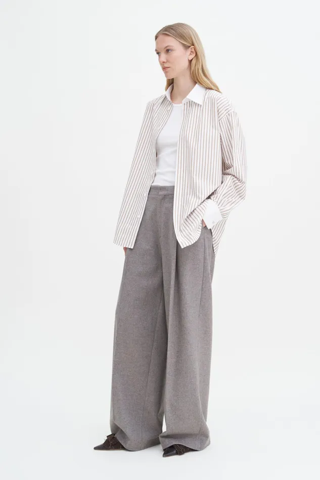 Women Cotton Tuxedo Shirt Light Brown Stripe Filippa K Shirts and Blouses