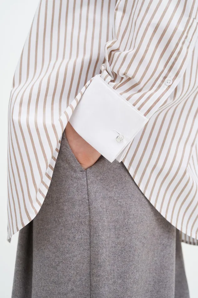 Women Cotton Tuxedo Shirt Light Brown Stripe Filippa K Shirts and Blouses