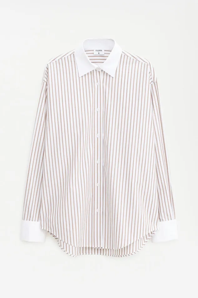 Women Cotton Tuxedo Shirt Light Brown Stripe Filippa K Shirts and Blouses