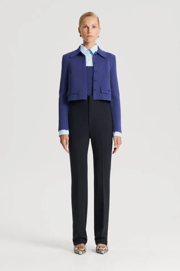 Women CREPE KNIT CROP BUTTON JACKET ROYAL Jackets Scanlan Theodore
