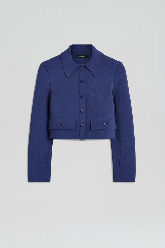 Women CREPE KNIT CROP BUTTON JACKET ROYAL Jackets Scanlan Theodore