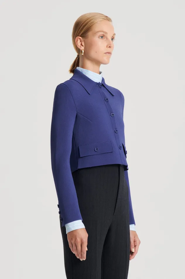 Women CREPE KNIT CROP BUTTON JACKET ROYAL Jackets Scanlan Theodore