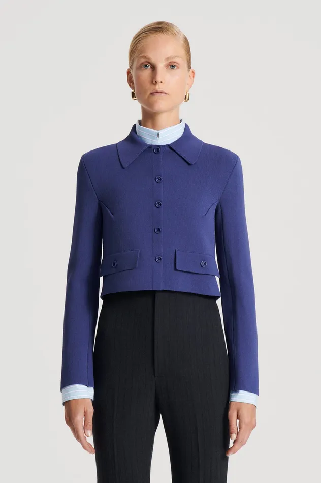 Women CREPE KNIT CROP BUTTON JACKET ROYAL Jackets Scanlan Theodore
