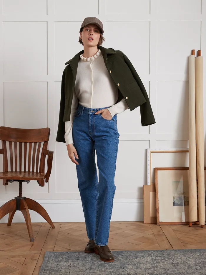 Women Cyrillus Clothing Cardigan With Frilly Neckline 8211 The Cashmere Collection Craie