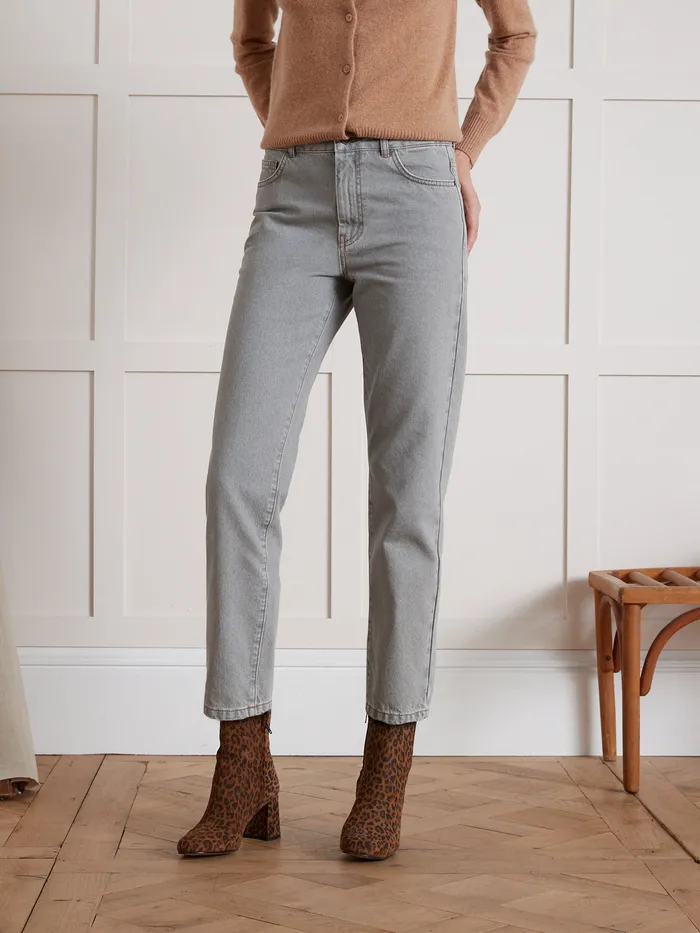 Women Cyrillus Clothing Claire Mom Organic Cotton Jeans With EcoFriendly Wash Denim Gris Clair