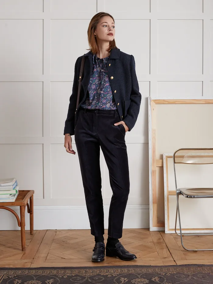 Women Cyrillus Clothing Estelle Velour Cigarette Trousers Encre
